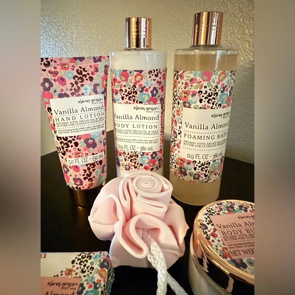 Olivia Grace Vanilla Almond Bath & Body Set Spa Gift Bundle Lotion Scrub Soap